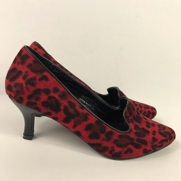 Bellini 6.5 Red Leopard Loafer Style Slip On Heels - Picture 2 of 8